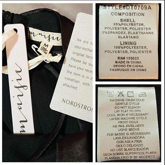 Maisie Monti Tiered Slip Dress Mini Satin Square Neck Drop Waist LBD Black M - Picture 10 of 11